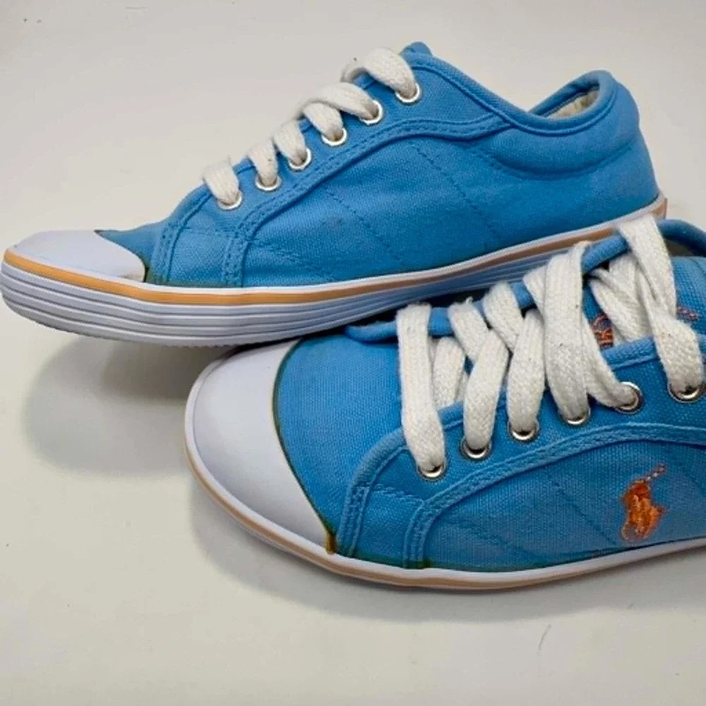 Polo Ralph Lauren Marin Canvas Sneakers Womens Size 7B Blue Low Top Lace Up Pony